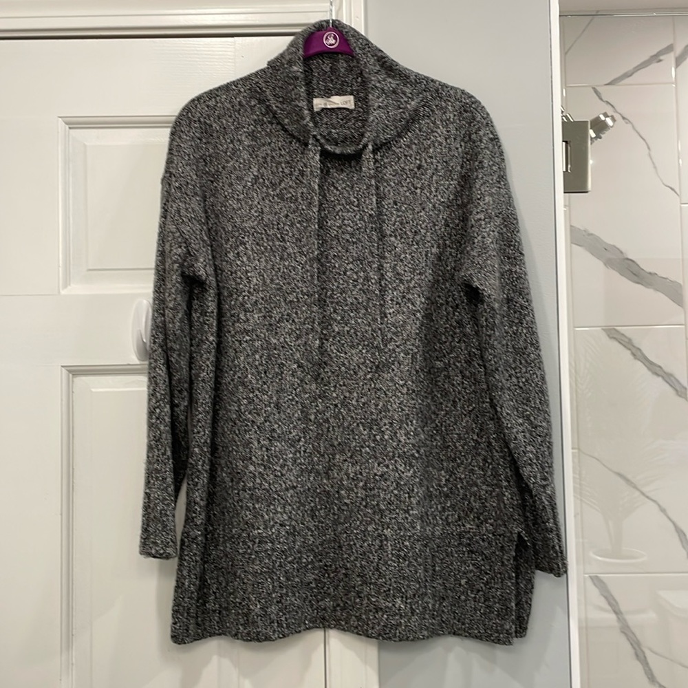 Lou & Grey Black and White Marled Cowl Neck Knit Sweater